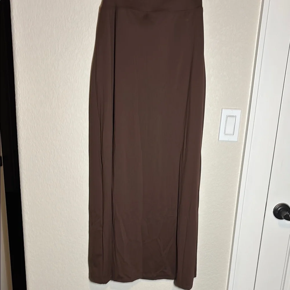Halara‎ Brown Maxi A-Line Skirt with Buckle Front